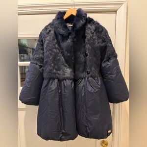 Miss Grant Navy Blue Genuine rabbit Fur-Trimmed Puffer Jacket Italy 11/12 girls